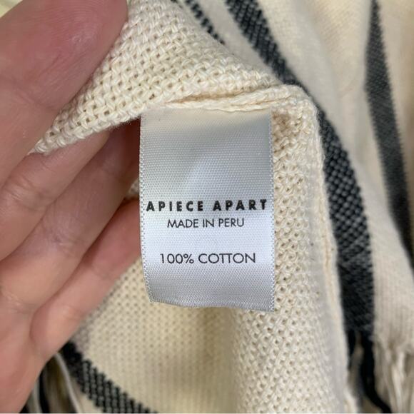 Apiece Apart Amelia Woven Striped Poncho Sweater 100% cotton cream & black sz L - Picture 6 of 9